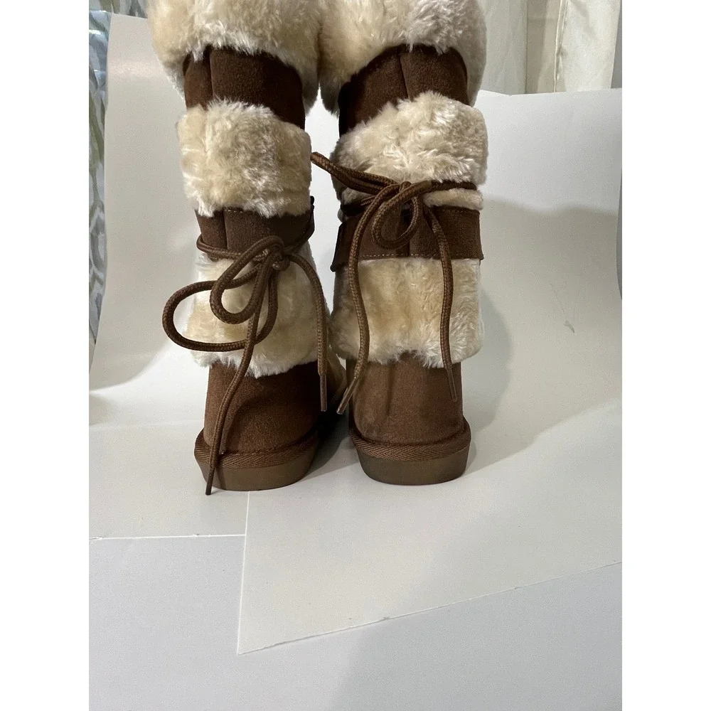 Earth Spirit Womens Brown Suede Leather Faux Fur Tall Winter Boot Rear Lace Sz8 - Picture 3 of 11